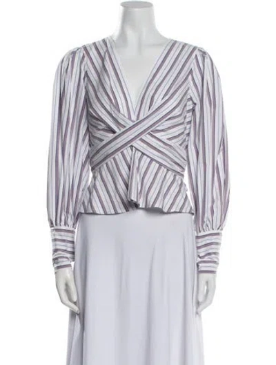 Pre-owned Veronica Beard Striped V-neck Crop Top In White