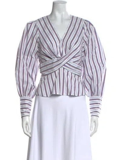 Pre-owned Veronica Beard Striped V-neck Crop Top In White