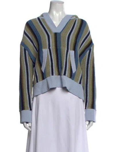 Pre-owned Veronica Beard Striped V-neck Hoodie In Blue