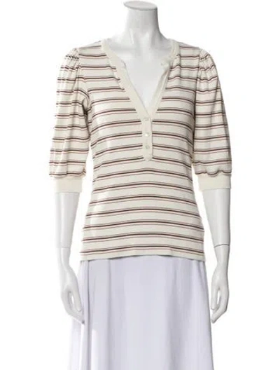 Pre-owned Veronica Beard Striped V-neck Polo