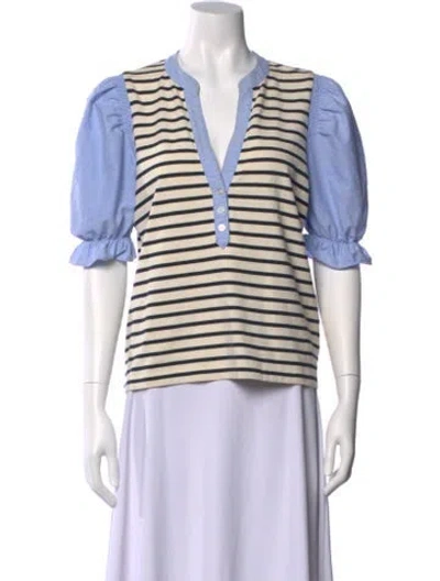 Pre-owned Veronica Beard Striped V-neck Polo