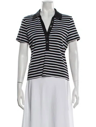 Pre-owned Veronica Beard Striped V-neck Polo In Black