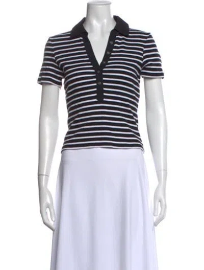 Pre-owned Veronica Beard Striped V-neck Polo In Black
