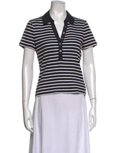 Pre-owned Veronica Beard Striped V-neck Polo In Black