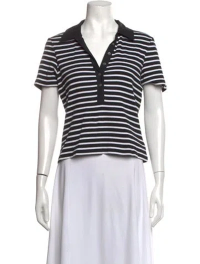 Pre-owned Veronica Beard Striped V-neck Polo In Black