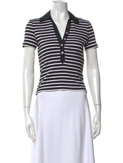 Pre-owned Veronica Beard Striped V-neck Polo In Black/white