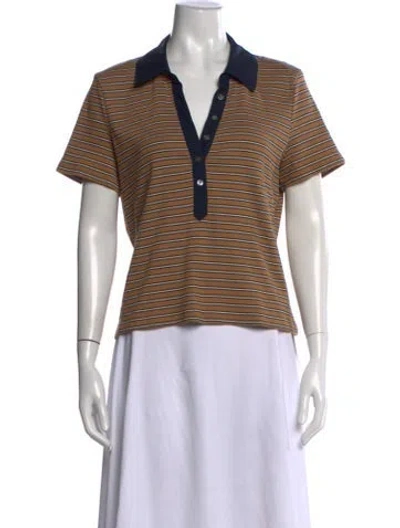 Pre-owned Veronica Beard Striped V-neck Polo In Black/white