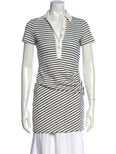 Pre-owned Veronica Beard Striped V-neck Polo In Black/white