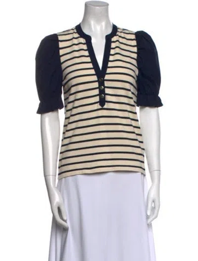 Pre-owned Veronica Beard Striped V-neck Polo In Blue