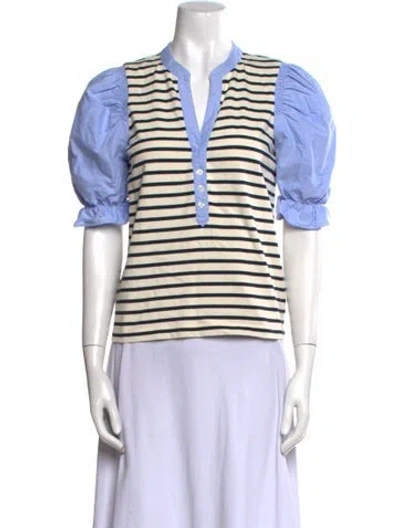 Pre-owned Veronica Beard Striped V-neck Polo In Blue
