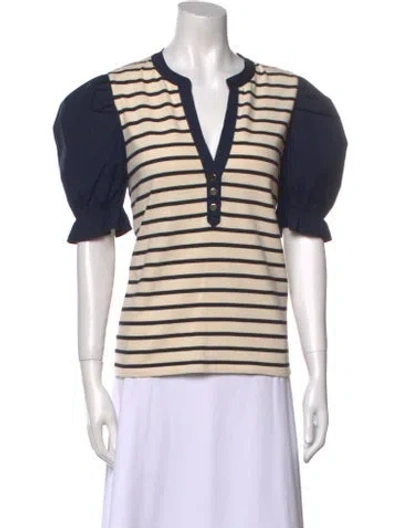 Pre-owned Veronica Beard Striped V-neck Polo In Blue