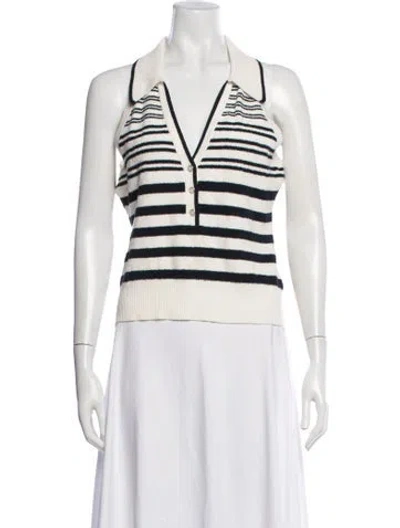 Pre-owned Veronica Beard Striped V-neck Polo In Blue/white