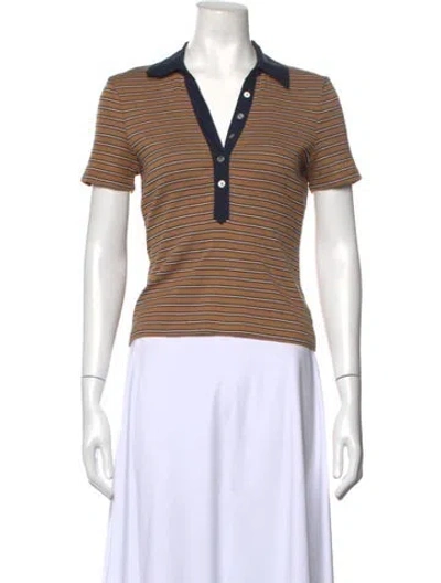 Pre-owned Veronica Beard Striped V-neck Polo In Brown