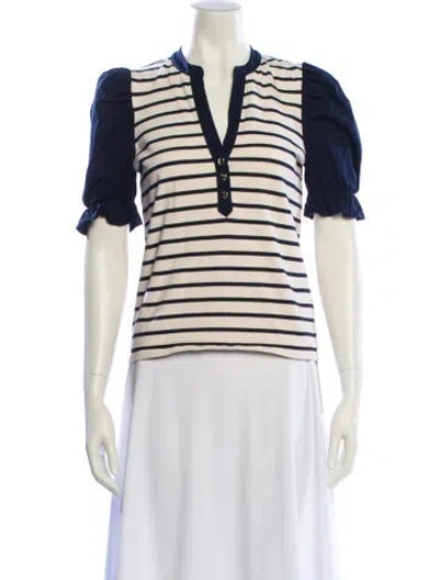 Pre-owned Veronica Beard Striped V-neck Polo In Neutral