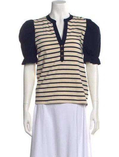 Pre-owned Veronica Beard Striped V-neck Polo In Neutral