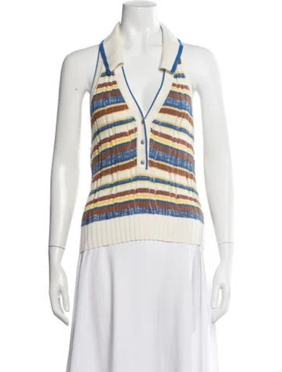 Pre-owned Veronica Beard Striped V-neck Polo In Neutral