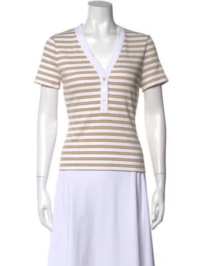 Pre-owned Veronica Beard Striped V-neck Polo In Neutral
