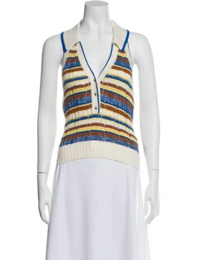 Pre-owned Veronica Beard Striped V-neck Polo W/ Tags In Blue