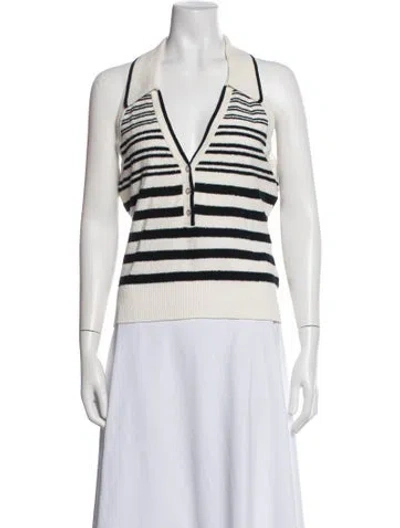 Pre-owned Veronica Beard Striped V-neck Polo W/ Tags In Neutrals