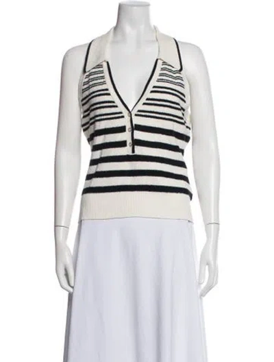 Pre-owned Veronica Beard Striped V-neck Polo W/ Tags In Neutrals