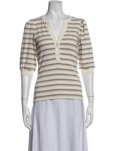 Pre-owned Veronica Beard Striped V-neck Polo W/ Tags In White