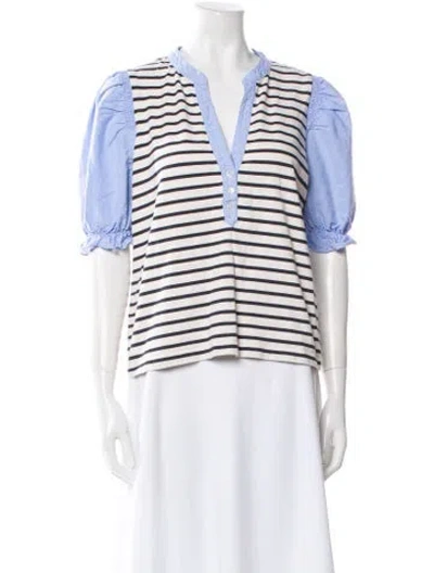 Pre-owned Veronica Beard Striped V-neck Polo In White