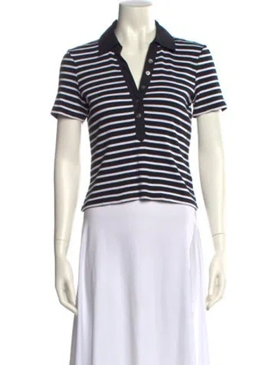 Pre-owned Veronica Beard Striped V-neck Polo In White