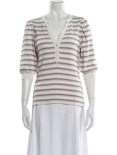 Pre-owned Veronica Beard Striped V-neck Polo In White
