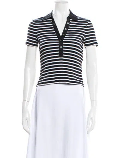 Pre-owned Veronica Beard Striped V-neck Polo In White
