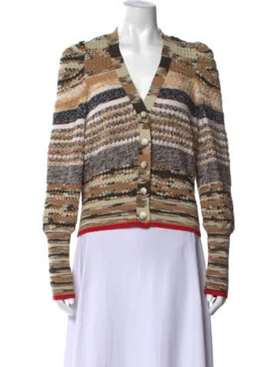Pre-owned Veronica Beard Striped V-neck Sweater In Black/neutrals/red