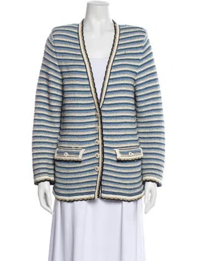 Pre-owned Veronica Beard Striped V-neck Sweater In Blue