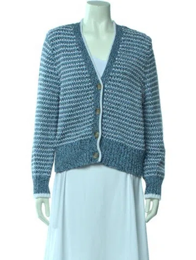 Pre-owned Veronica Beard Striped V-neck Sweater In Blue