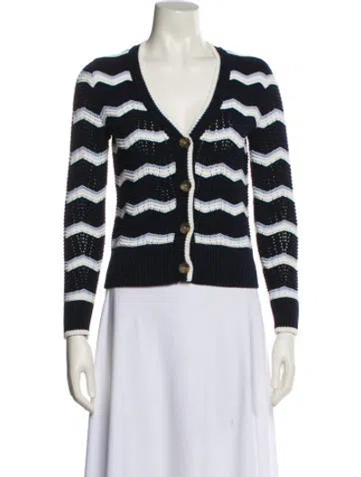 Pre-owned Veronica Beard Striped V-neck Sweater In Blue