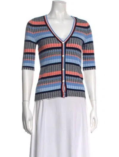 Pre-owned Veronica Beard Striped V-neck Sweater In Blue