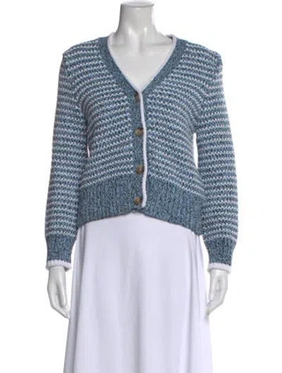 Pre-owned Veronica Beard Striped V-neck Sweater In Blue