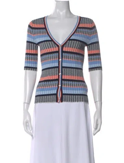 Pre-owned Veronica Beard Striped V-neck Sweater In Blue