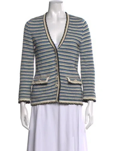 Pre-owned Veronica Beard Striped V-neck Sweater In Blue