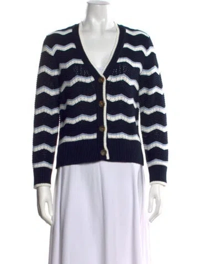 Pre-owned Veronica Beard Striped V-neck Sweater In Blue