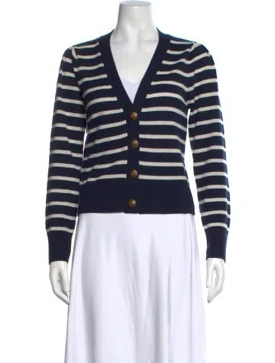 Pre-owned Veronica Beard Striped V-neck Sweater In Blue
