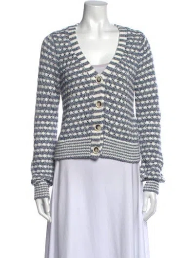 Pre-owned Veronica Beard Striped V-neck Sweater In Blue/white