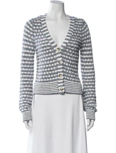 Pre-owned Veronica Beard Striped V-neck Sweater In Blue/white