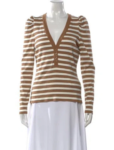Pre-owned Veronica Beard Striped V-neck Sweater In Brown