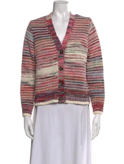 Pre-owned Veronica Beard Striped V-neck Sweater In Brown