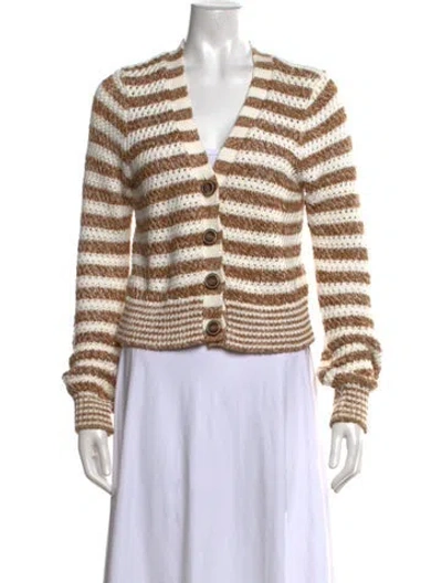 Pre-owned Veronica Beard Striped V-neck Sweater In Brown