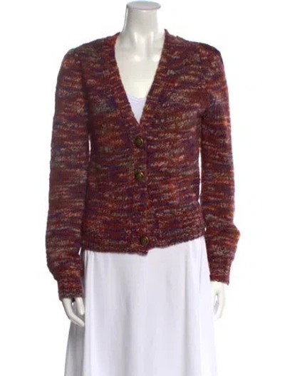 Pre-owned Veronica Beard Striped V-neck Sweater In Burgundy