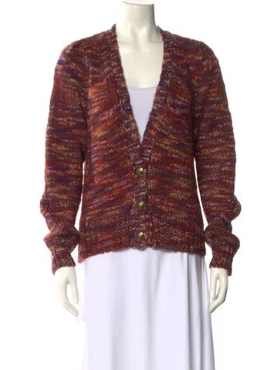 Pre-owned Veronica Beard Striped V-neck Sweater In Burgundy