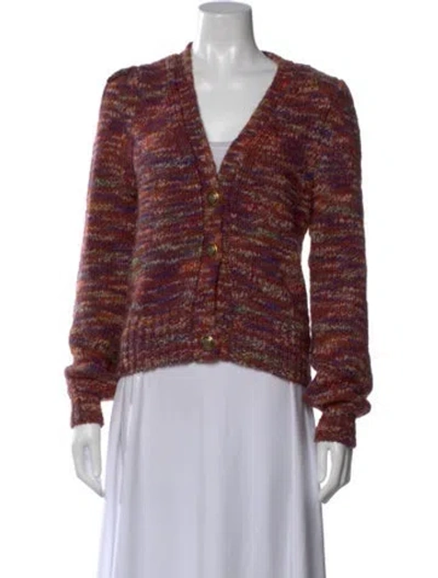 Pre-owned Veronica Beard Striped V-neck Sweater In Burgundy