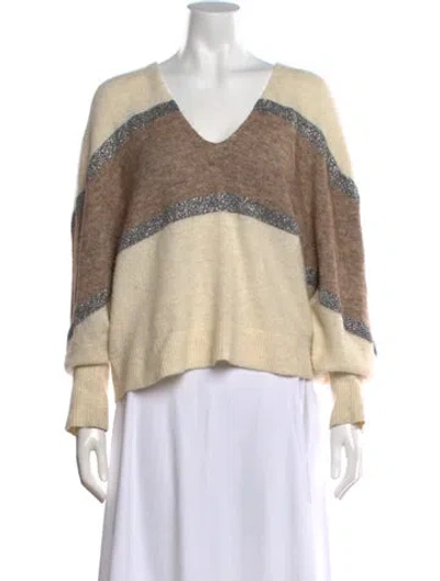 Pre-owned Veronica Beard Striped V-neck Sweater In Metallic/neutrals