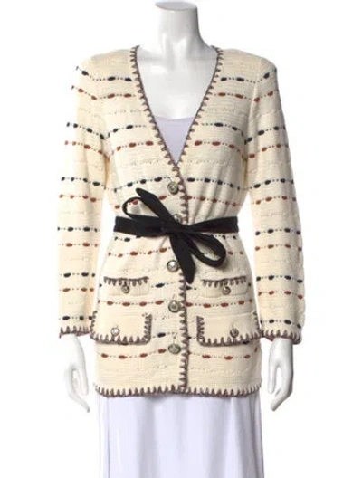 Pre-owned Veronica Beard Striped V-neck Sweater In Neutral