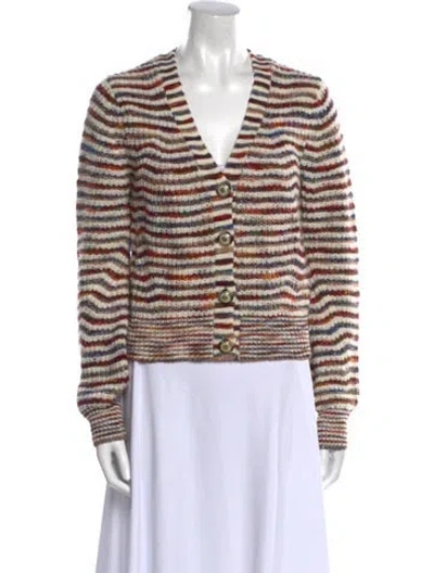 Pre-owned Veronica Beard Striped V-neck Sweater In Neutral